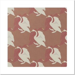 Swans in Vintage Neutral Shades Posters and Art